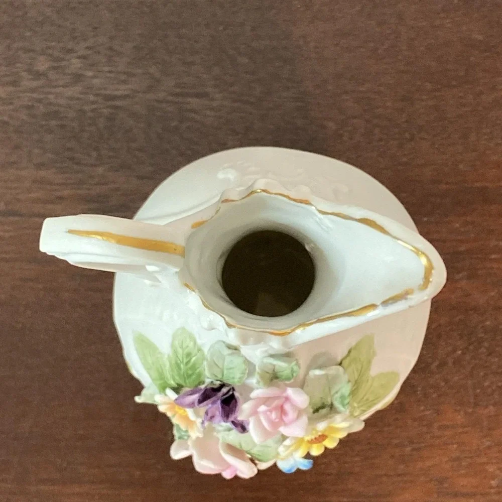 Vtg Lefton China Hand-Painted 3-D Flower Bud Vase Japan Floral Pitcher 6 3/8